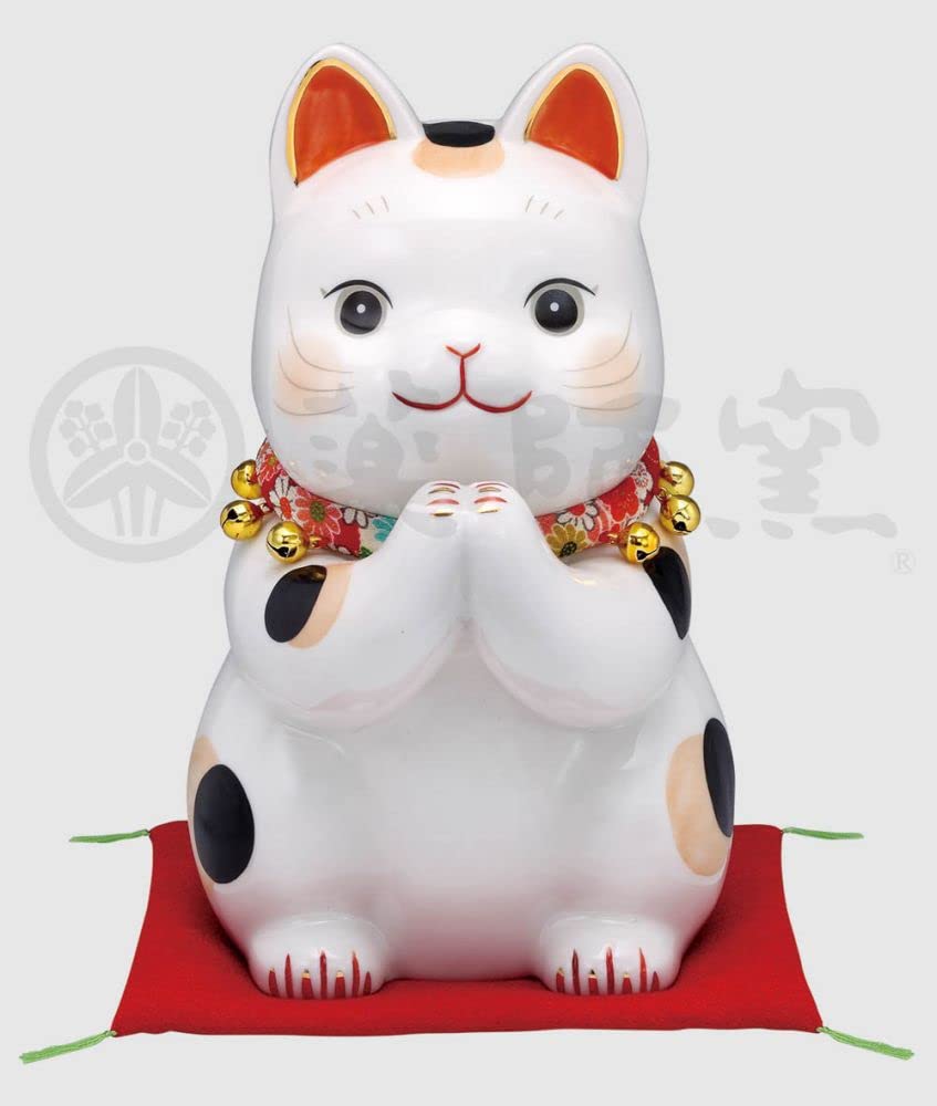 ★廃版★貴重品！！薬師窯・特大・七福猫(貯金箱)・高さ３５㎝・赤座布団付 薬師窯・特大・七福猫(貯金箱)・高さ35㎝・赤座布団付